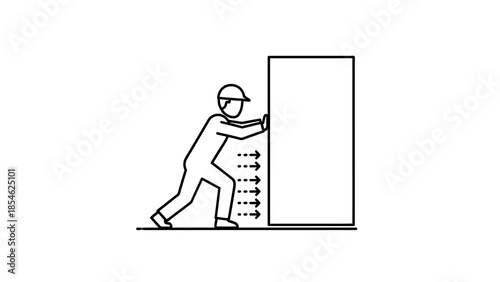 Man pushing large object with effort and determination