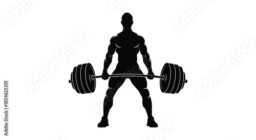A muscular athlete powerfully lifting a barbell in a dynamic pose stark silhouette