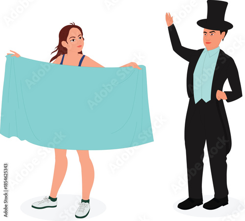 magician doing magic with female model