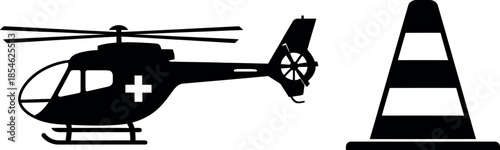 Helicopter and traffic cone silhouette