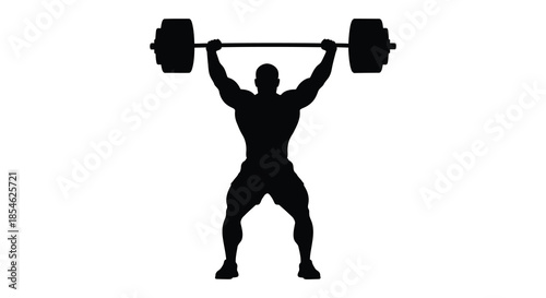A powerful weightlifter in a dynamic pose successfully completing an overhead press silhouette