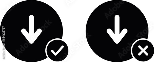 Download button icons with check mark and cross