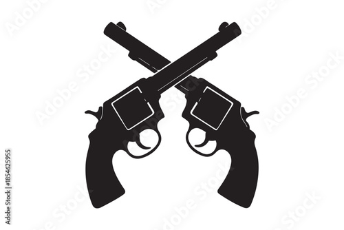 cowboy revolver guns crossed in silhouette on a white background