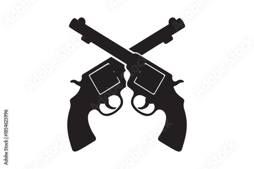 cowboy revolver guns crossed in silhouette on a white background