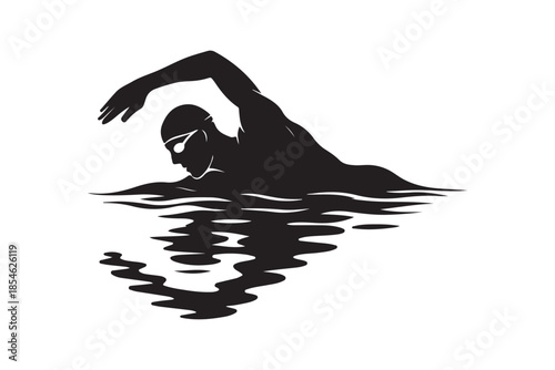 Reflective Water Swimmer Silhouette vector illustration on white background