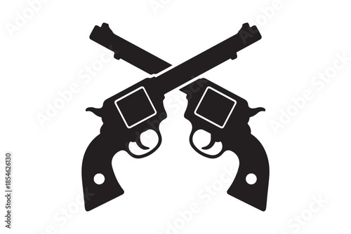 Two guns crossed in silhouette on a white background