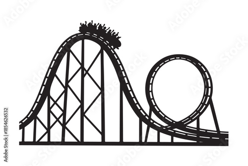 Roller coaster with loops and turns silhouette vector illustration on white background