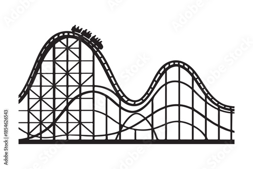 Roller coaster with loops and turns silhouette vector illustration on white background