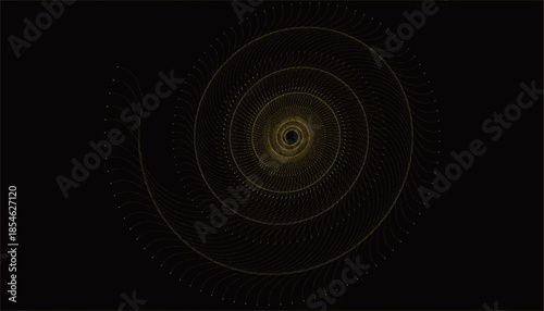 Golden Fibonacci Spiral Abstract on Black Background