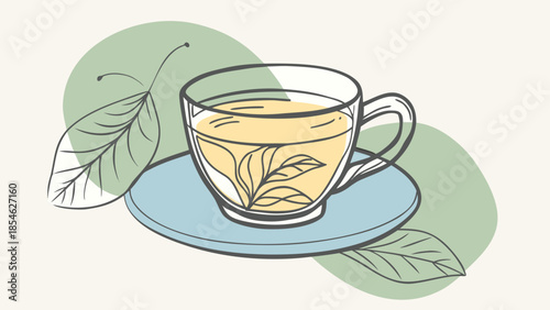 Tea Leaf and Beverage Vector Illustration for Healthy Lifestyle and Organic Product Design