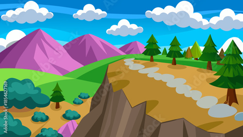 Top of the Mountain Landscape Nature View Vector Illustration for Hiking and Adventure Themes