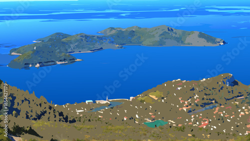 Panoramic Aerial View of Dubrovnik and Elaphiti Islands Vector Illustration for Mediterranean Travel
