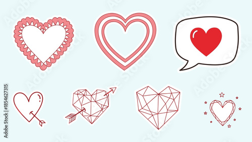 A charming collection of diverse heart illustrations, perfect for creative Valentine's Day designs and expressions of deep affection.