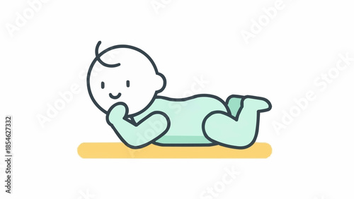 Cute baby lying on stomach cartoon illustration.