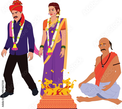 husband wife getting married indian vector illustration animation ready	