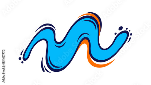 Abstract blue wavy lines with orange accents and dot details, representing fluid motion and dynamic energy