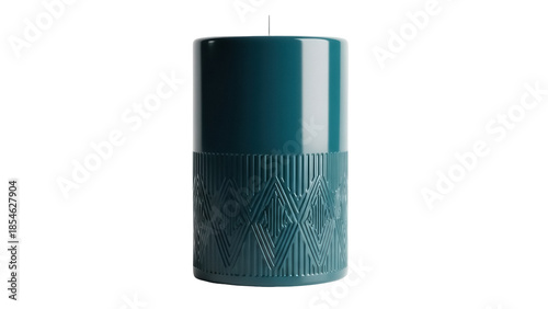 Tableau sur toile Cylindrical teal candle with geometric pattern isolated PNG, decorative wax cand