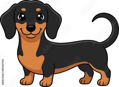 Cute Cartoon Dachshund Dog with Big Eyes and Tail Wagging puppy