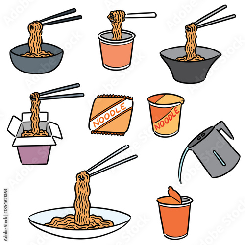vector set of noodle cartoon