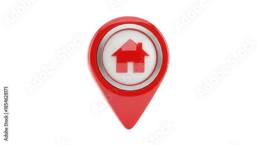 Free Download Red location pin with house symbol isolated PNG, real estate and property marker for maps and navigation on transparent background - GFXLoad