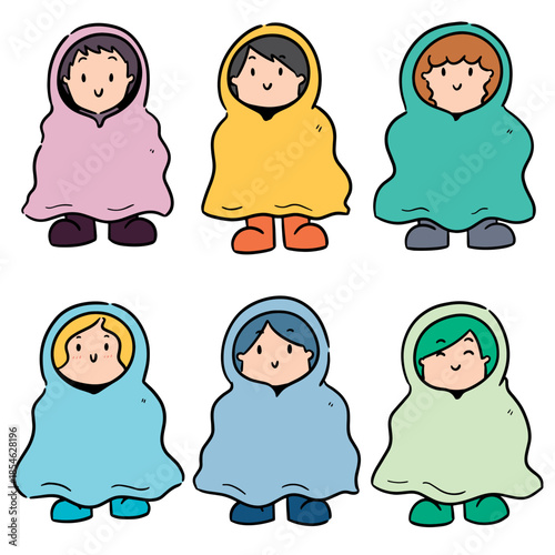 vector set of people in raincoat