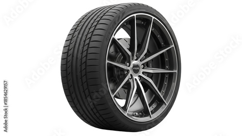Canvastavla Black performance tire with alloy rim isolated PNG, high grip radial tyre for sp