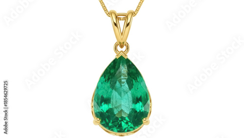Εκτύπωση καμβά Elegant gold pendant with green emerald gemstone isolated PNG, jewelry design el