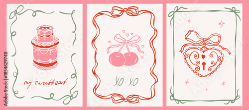 Romantic doodle cards for Valentine's day