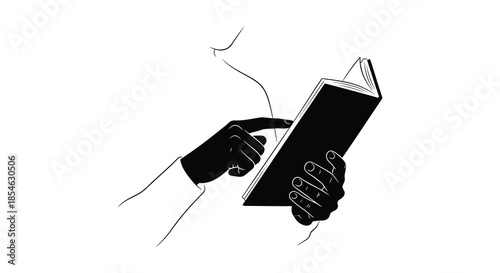 A hand gently turning the pages of an open book a striking dark silhouette