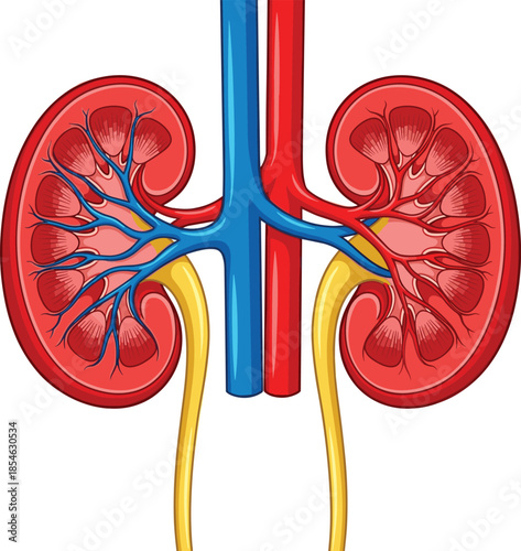 Human Kidneys Anatomy Diagram with Renal Artery Vein and Ureters Keywords: kidney, human kidney, anatomy, cross section, medical