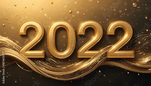 2022 New Year Abstract Shiny Gold Wave Design Element