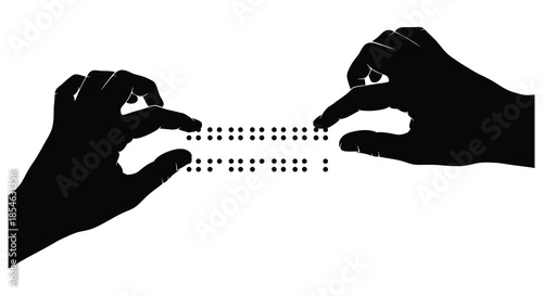 Two hands delicately interacting with a strip of braille a powerful visual representation silhouette
