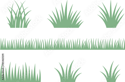 Green grass vector set isolated meadow lawn plants collection flat botanical illustration elements for landscape design backgrounds decoration