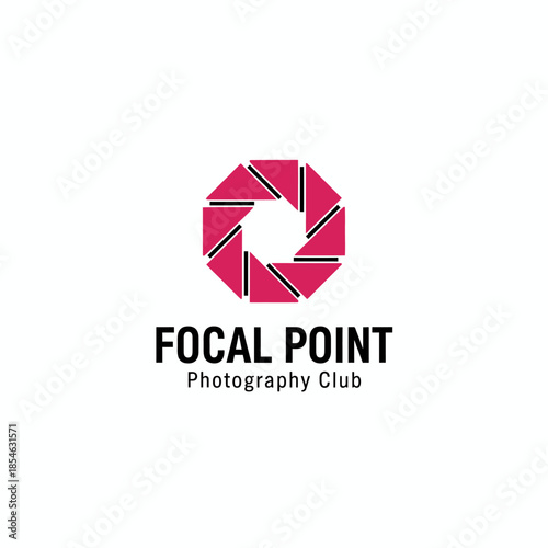 A vibrant pink camera aperture icon for "FOCAL POINT Photography Club," representing creativity, focus, and the art of capturing moments