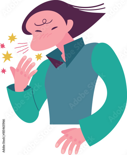 くしゃみをする人のイラスト People who sneeze, Forceful sneezing