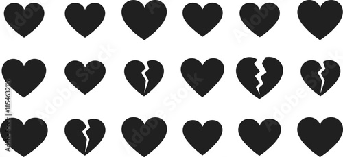 Heart, icon, silhouette, broken, love, emotion, vector, black, isolated, grid, shape, symbol, feeling, romance, sadness, relationship, graphic, design, collection, contrast