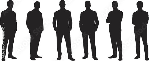 Businessman silhouettes collection isolated professional men standing confident poses black vector illustration set for corporate branding design