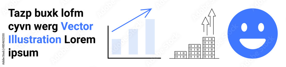 Fototapeta premium Business success, data analytics, financial growth, economic development, positivity, performance. Bar graph, upward arrows smiling emotion. Business success and data analytics concept