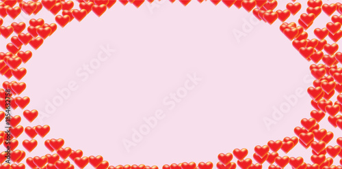 Vector illustration of a red hearts frame border with pink flowers and ribbons for a romantic Valentine's Day wedding card design or holiday gift decoration pattern