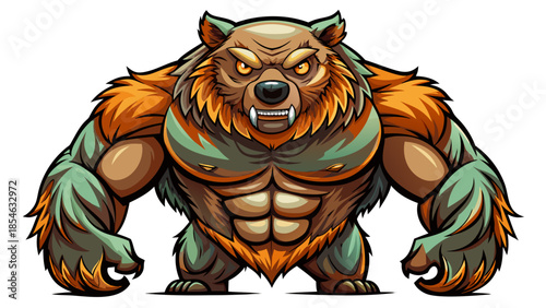 A vector illustration of a strong bear with thick fur, isolated on a white background