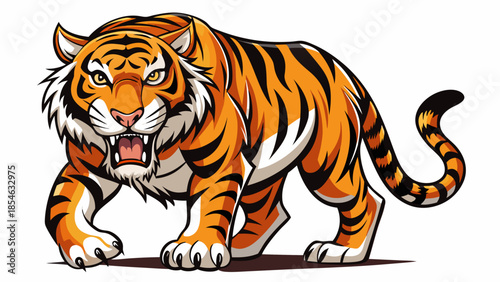 A vector illustration of a fierce tiger with bold stripes, isolated on a white background