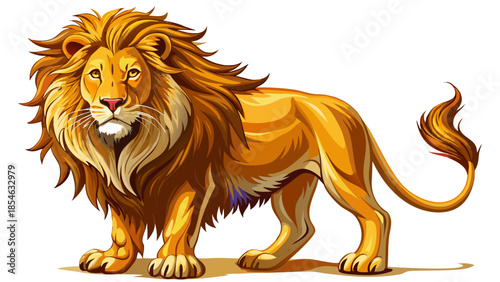 A vector illustration of a majestic lion with a detailed mane, isolated on a white background