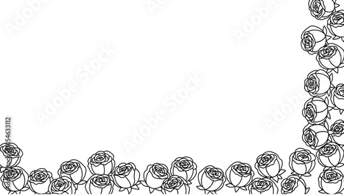 Elegant floral frame with roses, featuring a clean black and white line art illustration for
