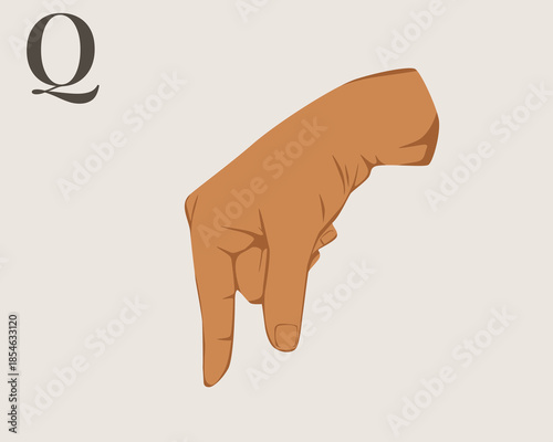 Hand Sign Language Letter Q Vector. American Sign Language ASL Alphabet Vector. Editable Vector