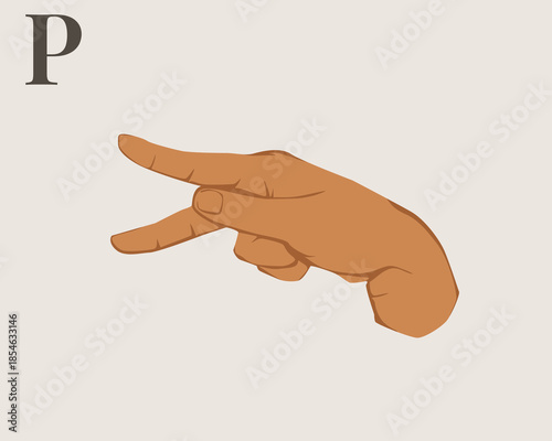 Hand Sign Language Letter P Vector. American Sign Language ASL Alphabet Vector. Editable Vector