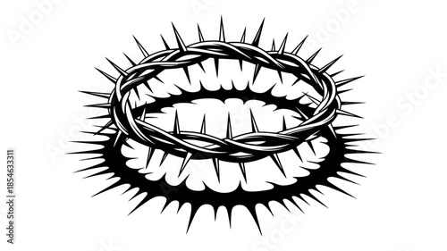 A black and white illustration of a crown of thorns, a powerful religious symbol