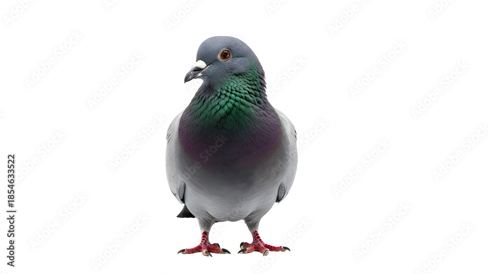 Naklejka premium close-up wild pigeon city pigeon straight into camera shot on transparent background