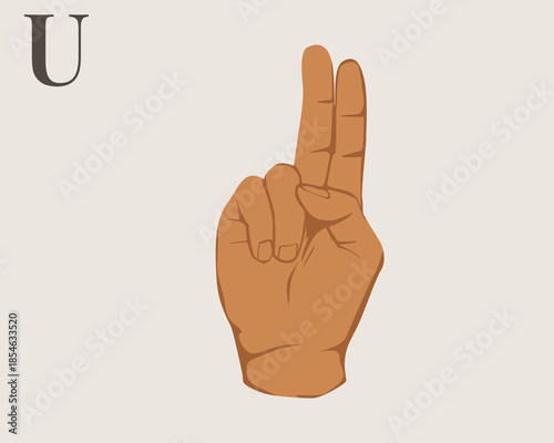 Hand Sign Language Letter U Vector. American Sign Language ASL Alphabet Vector. Editable Vector