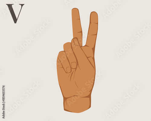 Hand Sign Language Letter V Vector. American Sign Language ASL Alphabet Vector. Editable Vector