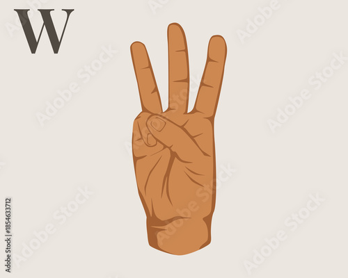 Hand Sign Language Letter W Vector. American Sign Language ASL Alphabet Vector. Editable Vector